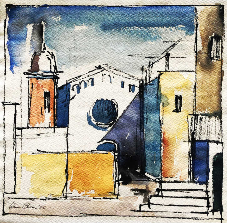 Wim Blom-Perugia Italy May 1955  water colour  33 x 32cm